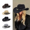 thumbnail image 2 of Aellinatey Fashion Western Cowboy Hats Womens Head Decor Cowgirl Hat Leathers Band Hat, 2 of 16