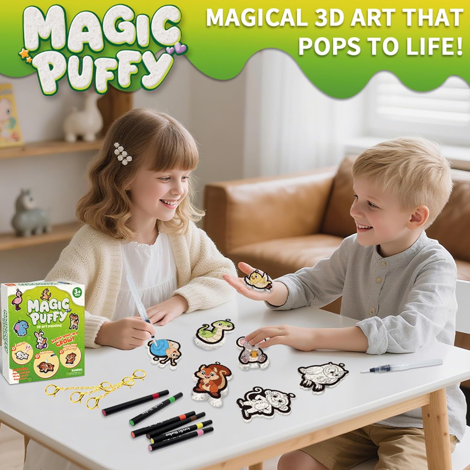 Anmrize Magic Foam Texture Painting Kit - 3D Art Craft Aqua Puffs Paint Kit, 15 Mess-Free Paint by Number Craft for DIY-Style A