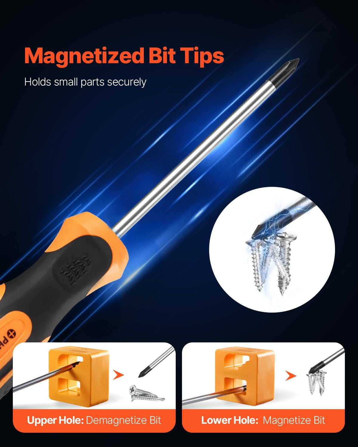 12-Piece Magnetic Screwdriver Set with 5 Phillips & 5 Slotted Tips, Magnetizer/Demagnetizer Tool - For Electronics & Household Repair