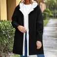 thumbnail image 6 of Women Windproof Hooded Mid-Length Coat,Fleece Lined Open Front Button Jacket,Oversized Loose Warm Solid Outerwear with Side Pockets, 6 of 6