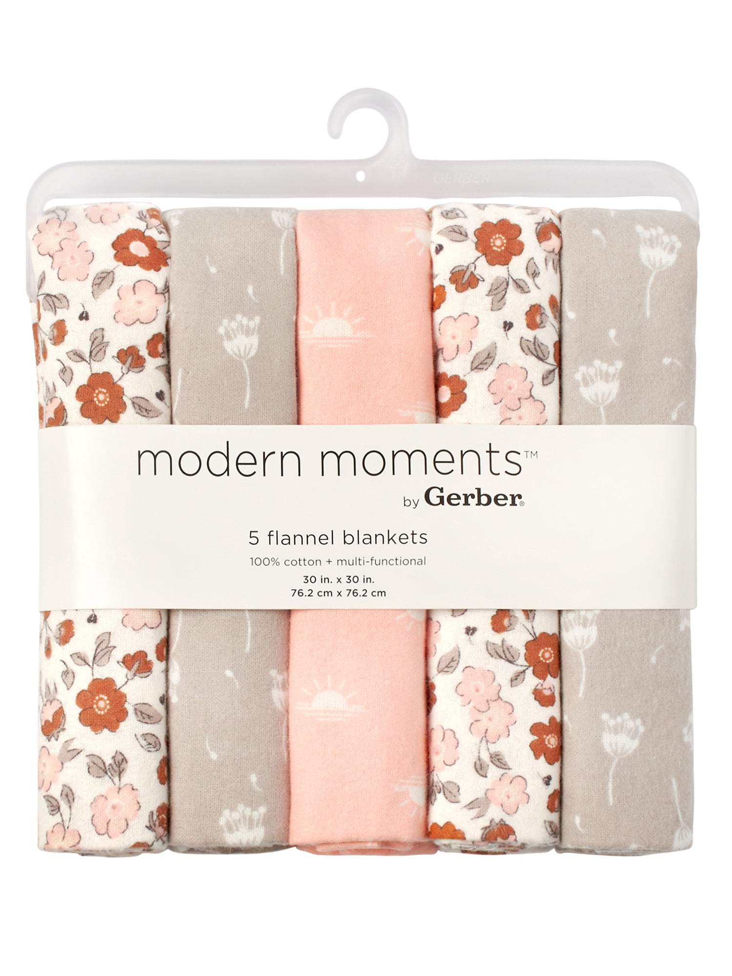 Modern Moments by Gerber Baby & Toddler Girl Flannel Blankets, 5-Pack, Ivory Floral