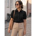 thumbnail image 3 of Camisa abotonada de oficina Allegra K de algodón con cuello de manga abullonada para mujer Negro L, 3 of 6