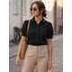 thumbnail image 3 of Camisa abotonada de oficina Allegra K de algodón con cuello de manga abullonada para mujer Negro L, 3 of 6