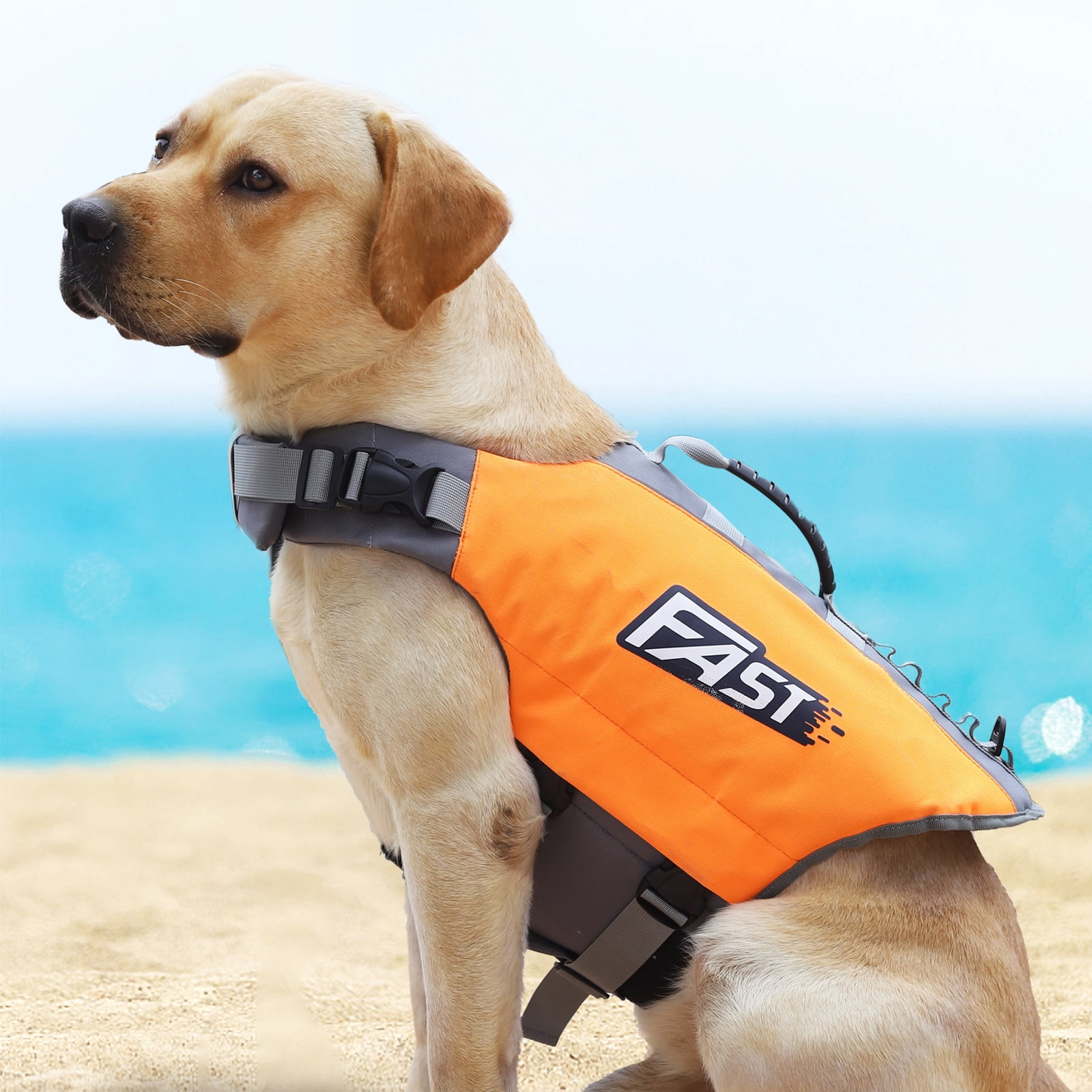 Amztom Dog Life Jacket, Quick Release Buckles & Rescue Handle, Adjustable Breathable Dog Life Vest for Swimming (Orange,S)