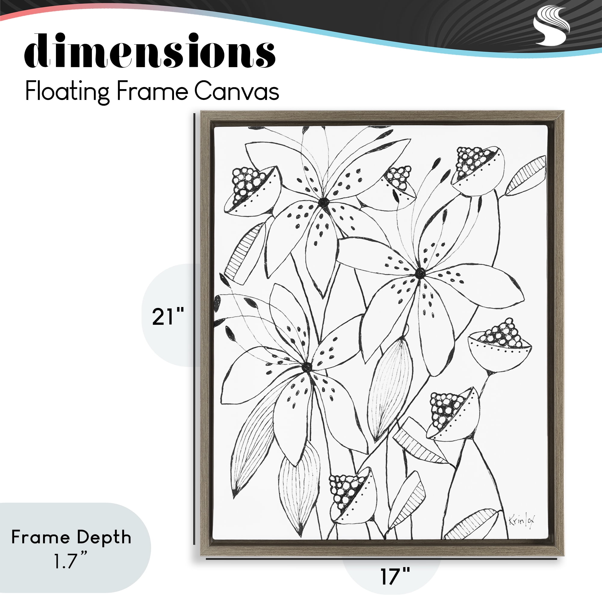 Stupell Industries Open Blooms Outline Brown Framed Floater Canvas Wall Art, design by Krinlox
