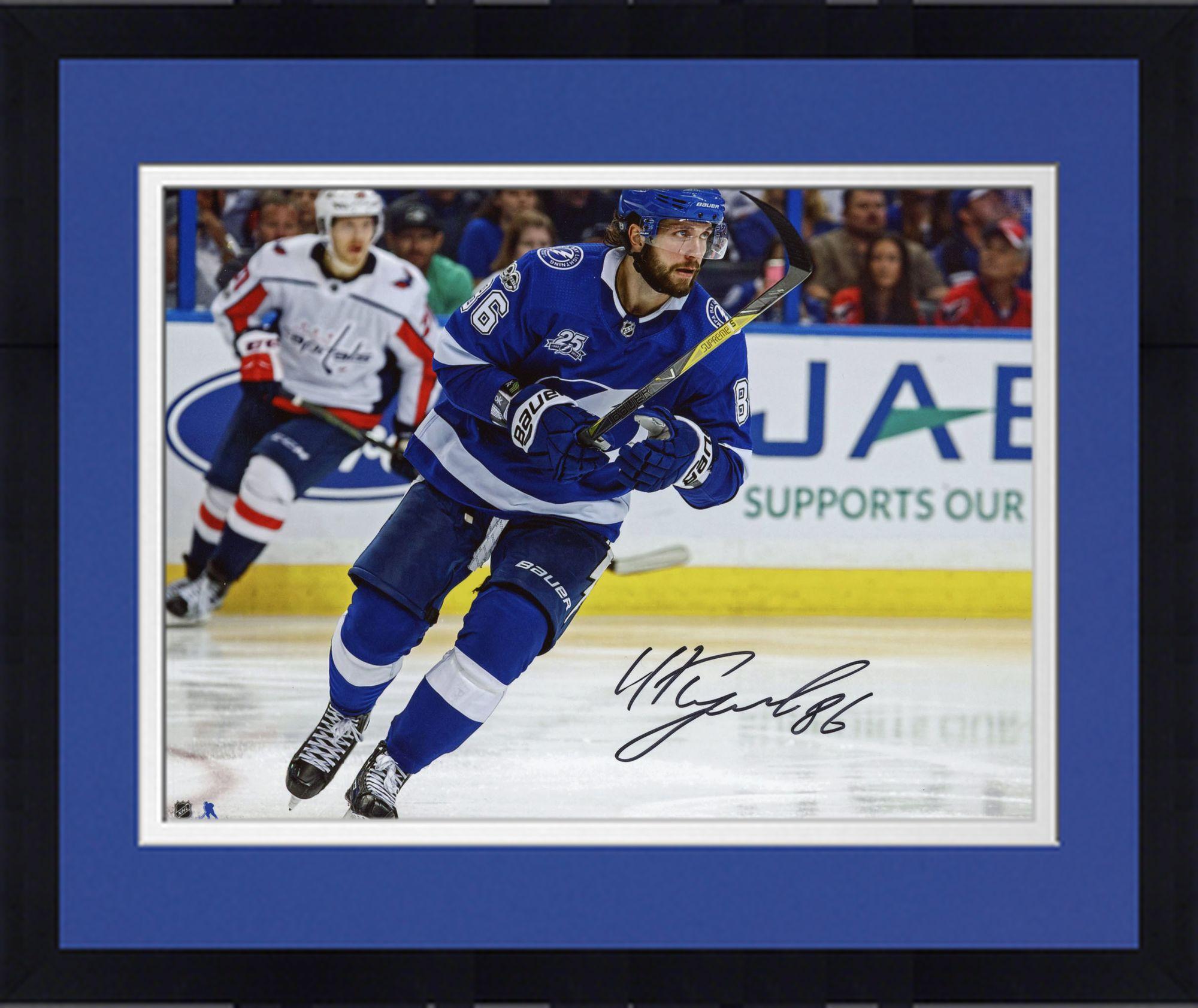 Framed Nikita Kucherov Tampa Bay Lightning Autographed 8" x 10" Blue Jersey Skating Photograph Fanatics... by Fanatics Authentic
