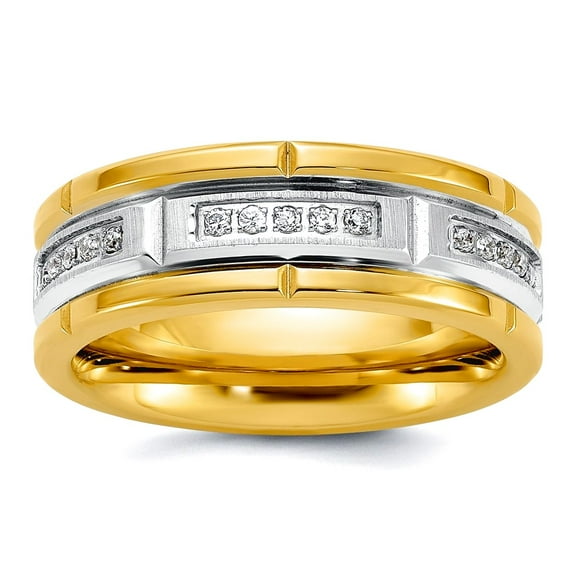 Stainless Steel Brushed and Polished Yellow Ip Plated Cubic Zirconia 8mm Band Size 13 Ring for Women and Men