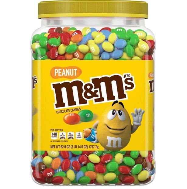 M&M's Bundle 1 Peanut Chocolate Candy Jar & 1 Milk Chocolate Plastic Pantry Size Jar (62 oz.)