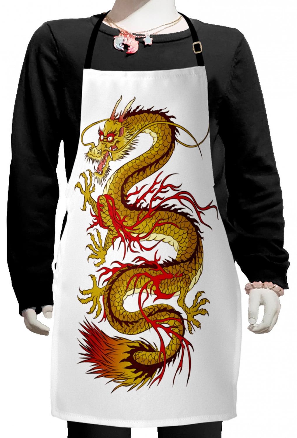 Japanese Dragon Kids Apron, Mythical Fiery Character Cultural, Boys