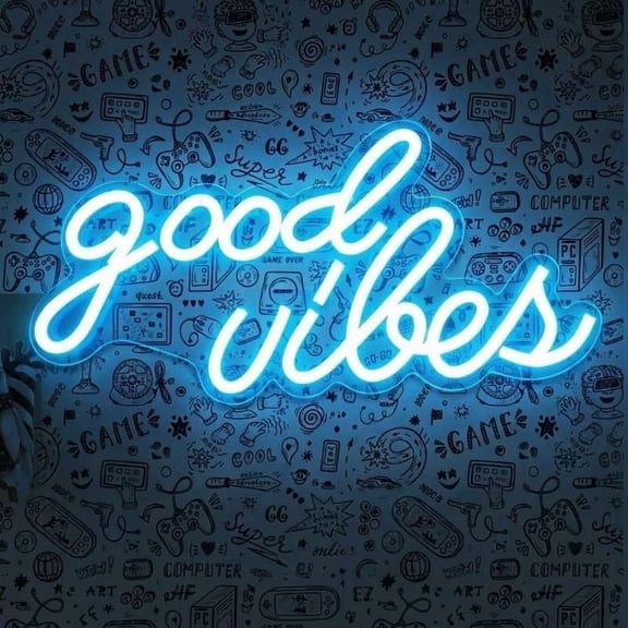 Good Vibes Neon Sign Ice Blue, Cool LED Light for Wall Decor, Game Room, Man Cave, Bar, Streamer Setup, USB Powered Gamer Gift, 16.1x8.3 Inch