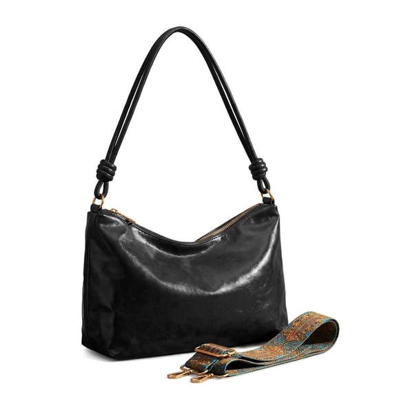 Gustave PU Leather Tote Bag for Women Trendy Hobo Crossbody Purse Lightweight Knotted Shoulder Bag Handbag for Daily Work Travel with Adjustable Strap - Black