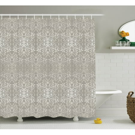 Gray Shower Curtain Set Victorian Lace Flowers And Leaves In Retro Background Old Fashioned Mod Graphic Print Home Bathroom Decor Silver By Gray Shower Curtain Set Victorian Lace Flowers And Leaves In Retro Background Old Fashioned Mod Graphic Print Home Bathroom Decor Silver By