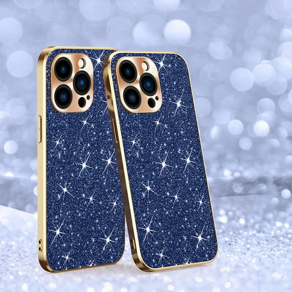 Electroplated Sparkle Case for iPhone 13, Shining Glitter Metal Frame Shockproof Slim Cover with CD Pattern Lens Protection Circle for iPhone 13 Women Girls,Blue