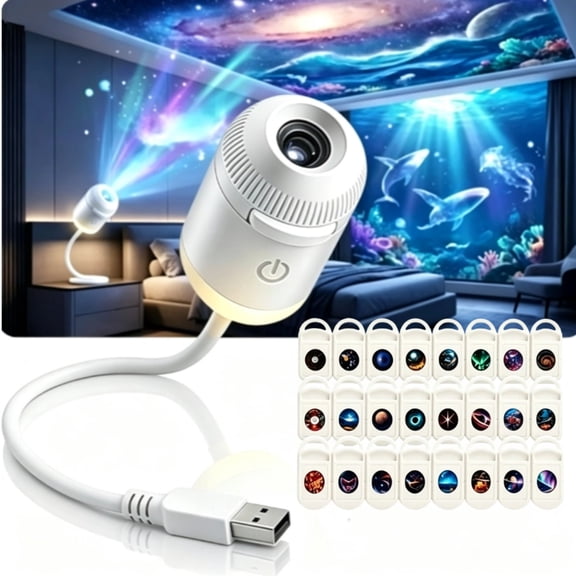 2026 Upgraded Hd Smart Dynamic 5D Holographic Night Light Projector, Plug and Play HD Star Projector, 2-in-1 Galaxy Star Projector, 360 Rotating, USB Powered,24 Films