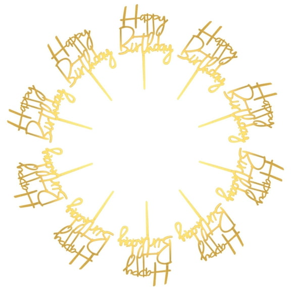 Worgeous Golden Acrylic Birthday Cake Topper for Decoration 10Pcs Suitable for Home Baking and Parties