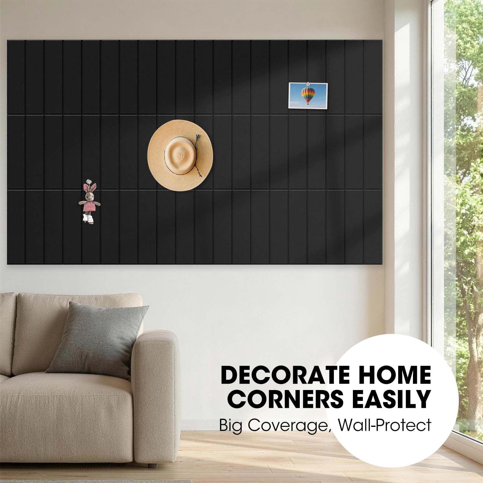 MYMULIKE  15 Pack Large Cork Board for Wall 59" x 36",Felt Bulletin Board with 75 Push Pins,Thick Cork Board for Office Kitchen Classroom, -Black