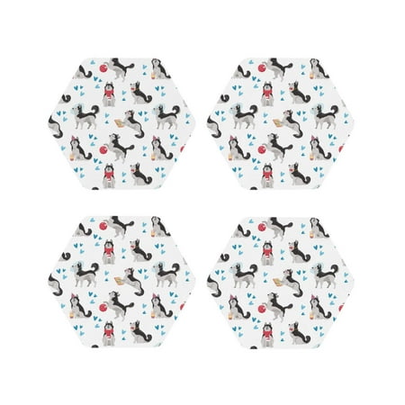 

Drink Coasters Set of 4 Cartoon Cute Husky Dog Funny Leather Coasters for Coffee Table Protector Heat Resistant Cute Coasters for Home Decor Housewarming Gifts Bar Kitchen 4 Inch Hexagon