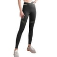 thumbnail image 4 of WLJ Women Solid Color Cross Lace Up Waist Mesh Splicing Yoga Pants, 4 of 7