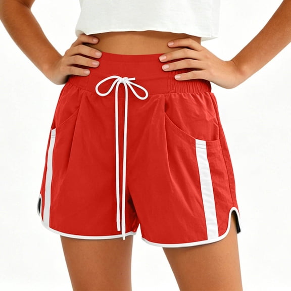 Hurxie Womens High Waisted Shorts Athletic Running Shorts Workout Gym Quick Dry Flowy Shorts with Pockets Red,M