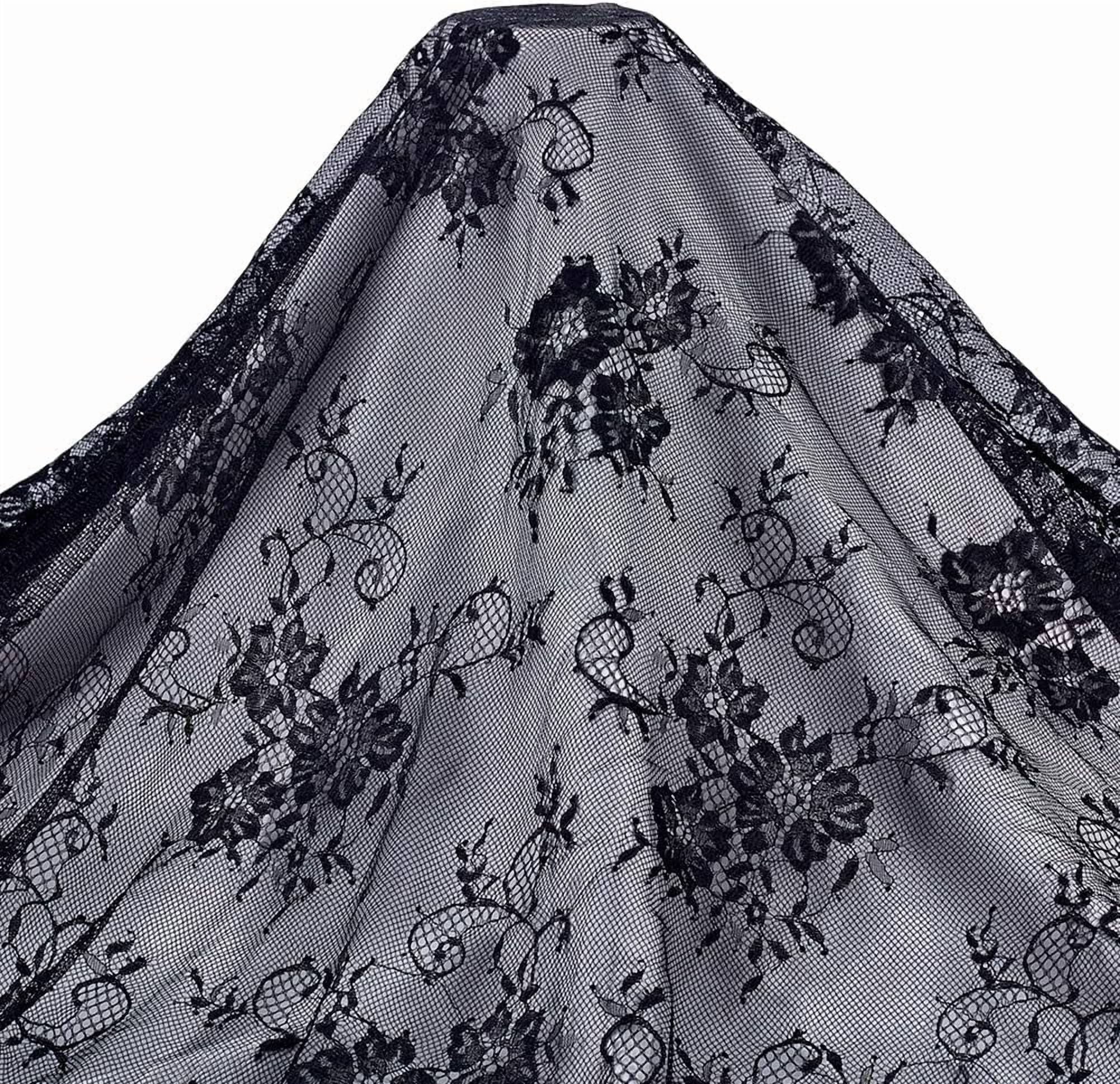 3 Yards Nylon Lace Fabric Clothing Accessories Flower Pattern Black 1740x0.2mm