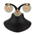 thumbnail image 3 of Efulgenz Indian Maang Tikka Earrings Set Bollywood Crystal Kundan Faux Pearl Head Chain Big Dangle Earrings Jewelry Set, Light Pink, 3 of 5
