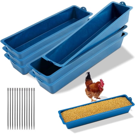6 Pack Chicken Feeder Trough Removable Plastic Poultry Feeding Equipment Bucket for Chick Quail Duck Pigeons Removable Hanging Chicken Feed Trough, 16.5" Length