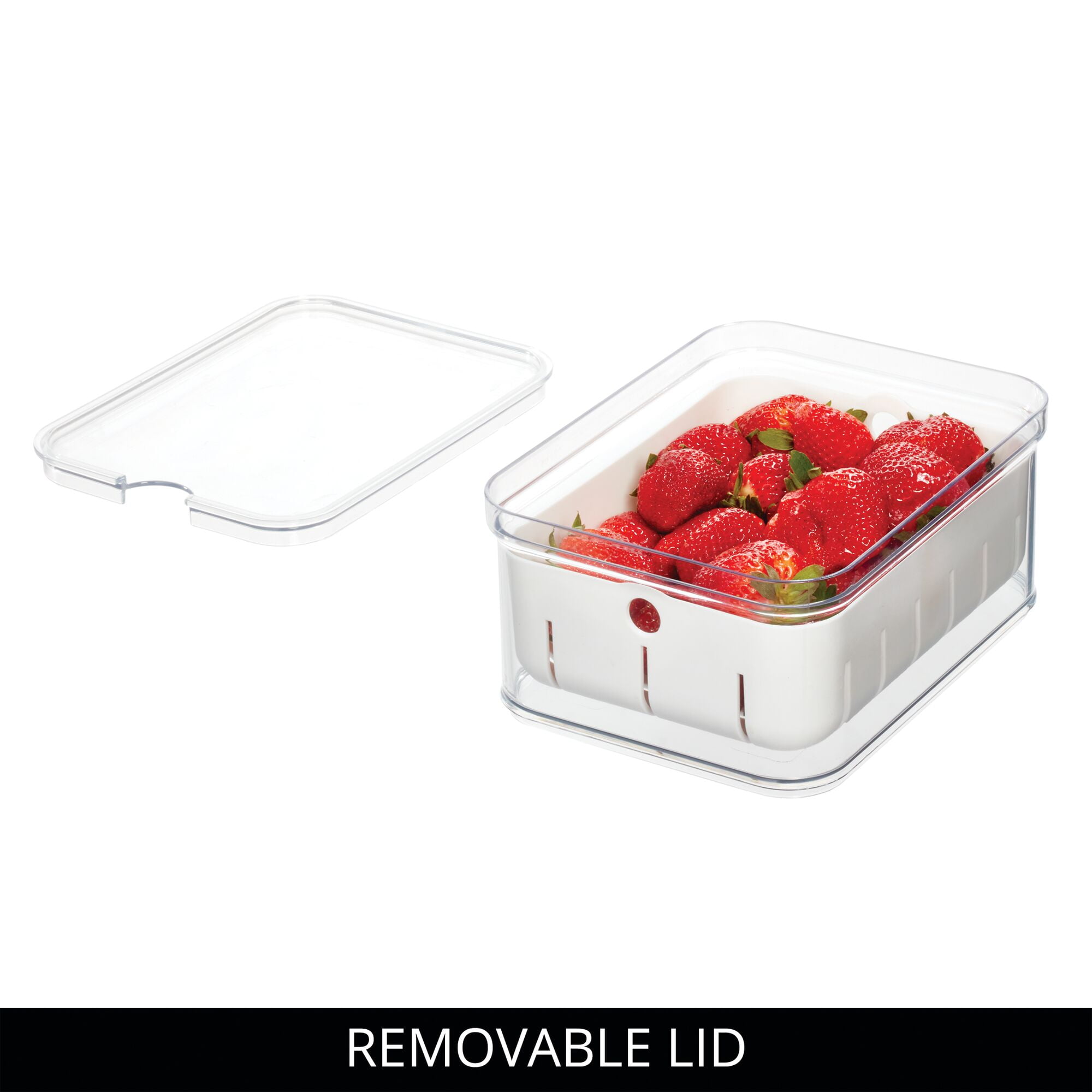 iDesign Crisp Berry Plastic Refrigerator and Pantry Bin, Modular Stacking Food Storage Box with Removable Inner Basket Perfect