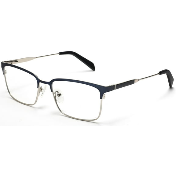 Tango Optics Square Metal Eyeglasses Frame Luxe RX Stainless Steel Nikolaas Tinbergen Blue Silver Accent For Prescription Lens -