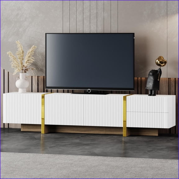 TV Furniture | Modern White & Gold Fluted Entertainment Center with Storage | Fits TVs Up to 80'' | White | TV Size Ranges