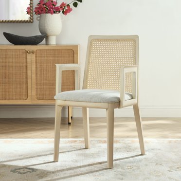 Baxton Studio Garold Mid-Century Modern Brown Woven Rattan and Black Wood 2-Piece Cane Dining Chair Set main image 0