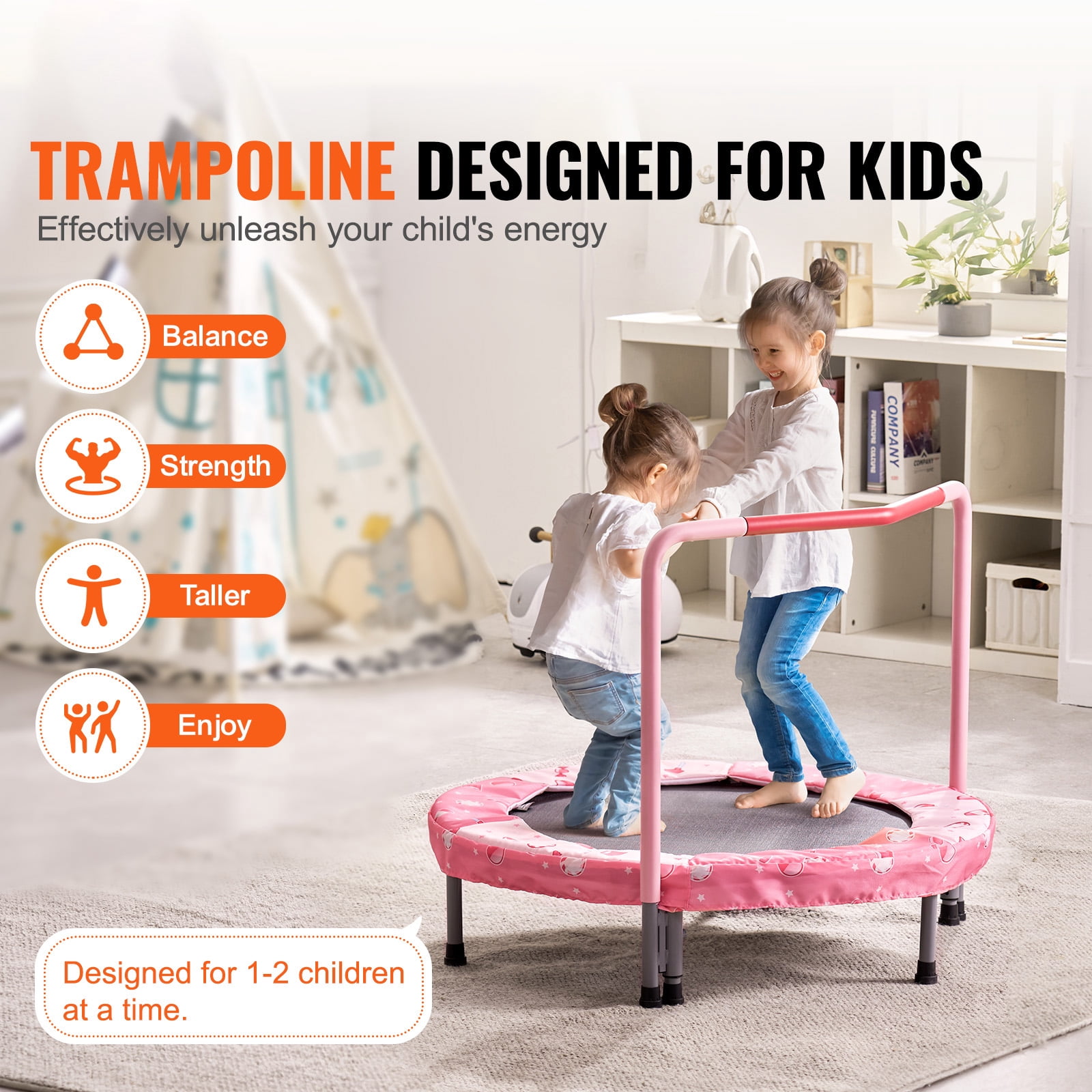KFFKFF 36-Inch Children's Trampoline, Suitable for Indoor and Outdoor Use, Collapsible Small Trampoline with Support Bar, Bouncing Trampoline for Young Kids, Ideal 3+ Years Old Kids' Birthday Present