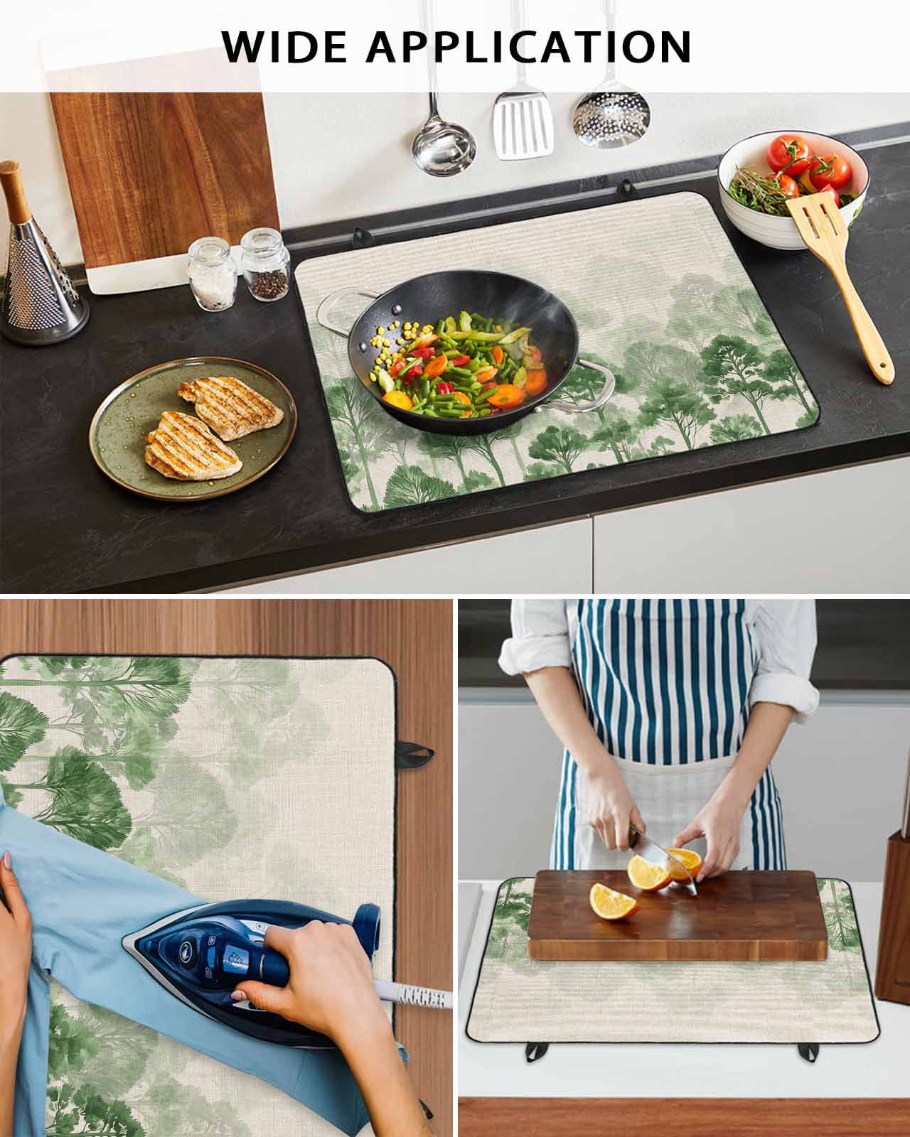 nqOlkjepod Large Induction Cooktop Protector Mat 24"x21", Green Forest Stove Top Covers for Electric Stove, Farmhouse Botanical Tree Scenery Beige Stove Burner Cover Mats, Glass Top Stove Cover