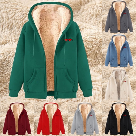 ZUBMGKTE Womens Hoodies Casual Full Zip Up Sherpa Lined Hoodie Warm Sweatshirt for Women Jacket Coat M-3XL
