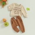 thumbnail image 2 of Toddler Baby Girl Boy Halloween Outfit Pumpkin Crewneck Sweatshirt Long Sleeve Shirts Top and Pants Set Fall Winter Clothes, 2 of 7