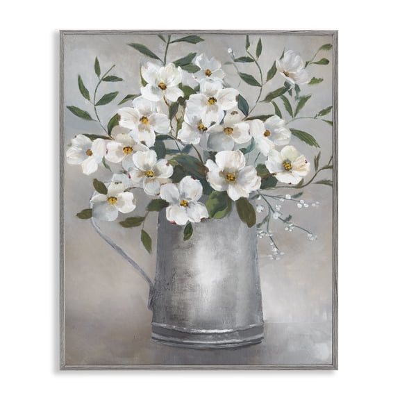 Stupell Industries Transitional Dogwood Flower Bouquet Country Can Gray Framed Giclee Art, 11 x 14, by Nan