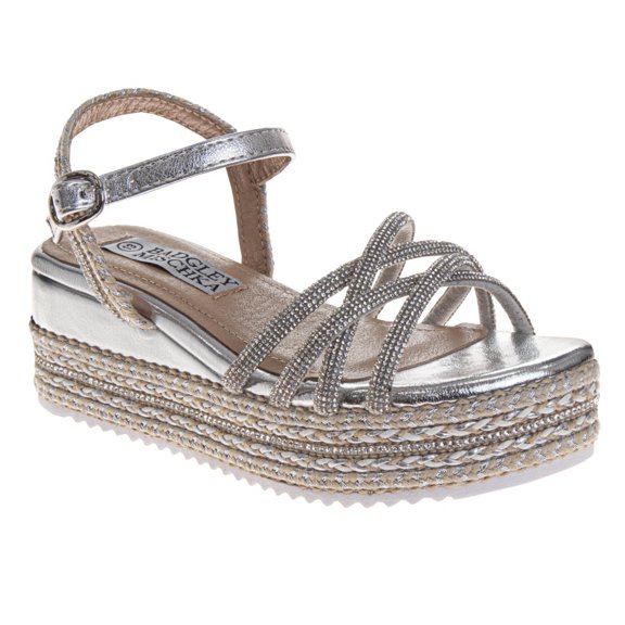 Badgley Mischka Girls Dress Sandals. (Little Kids Big Kids), Silver Beige, Size: 1