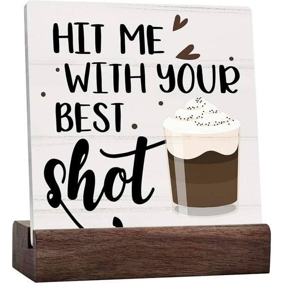 Ceramic Sign 4x4 Inch Coffee Decor Coffee Bar Sign Coffee Kitchen Decor Coffee Table Decorations For Coffee Bar Home Office Shelf Decor Plaque with Wooden Stand Gift For Women Men
