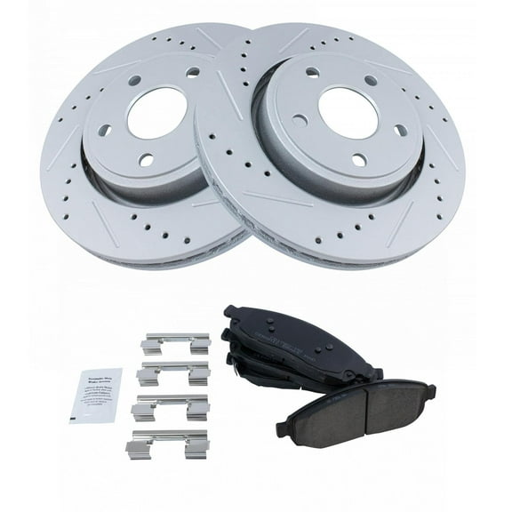 TRQ Front Performance Brake Pad & Rotor Kit Brake Pads Brake Rotors Set Ceramic Premium G-Coated Fits Select 2006-2010 Jeep Commander 2005-2010 Grand Cherokee