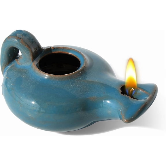 The Jerusalem Gift Shop – Biblical Glazed Blue Clay Oil Lamp – Handmade in Jerusalem – Christian Holy Land Decor, Jesus Time Gift for Prayer & Home