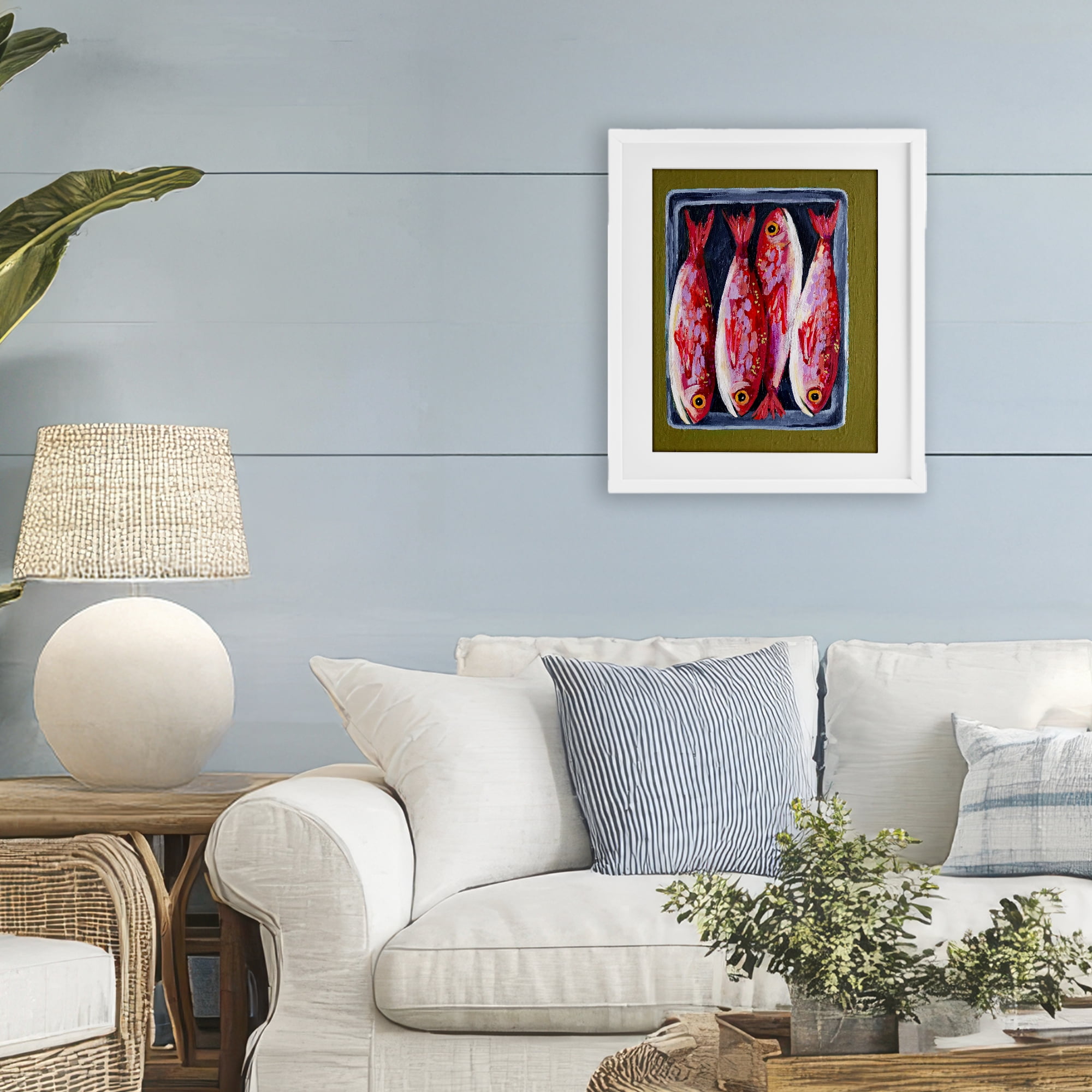 Stupell Industries Red Fish on a Platter White Framed Print Under Glass, design by Rachel Nerney