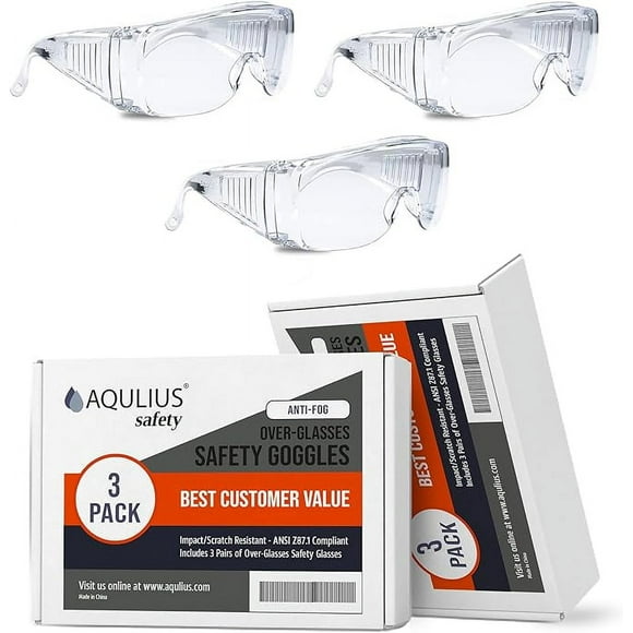 Aqulius Bulk Pack Safety Glasses Over Eyeglasses (Anti-Fog & Scratch Resistant) Clear Eye Protection - OTG Safety Goggles