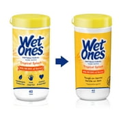 Wet Ones Antibacterial Hand Wipes, Tropical Splash Citrus Scent, 40 Ct Canister, Hypoallergenic