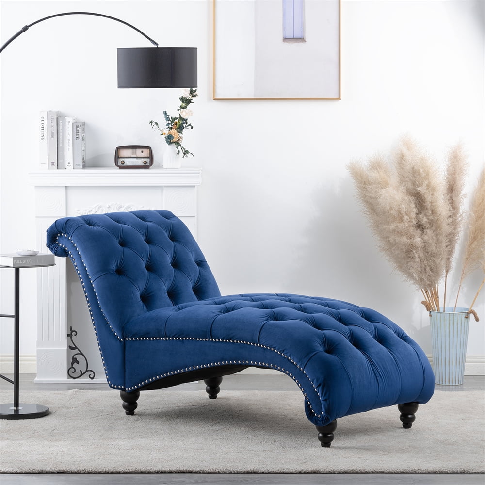 Button Tufted Chaise Lounge Indoor, Polyester Upholstered Chaise Lounge