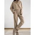 thumbnail image 4 of Conjunto de Dos Piezas para Mujer: Sudadera de Forro con Media Cremallera y Pantalón Deportivo Holgado con Bolsillos Caqui S, 4 of 10