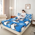 thumbnail image 4 of Manfei Cute Cartoon Penguin Full Size Sheets 4-Piece, Kawaii Animal Bed Sheets, Blue Snowflakes Sheet Sets, Microfiber Bedroom Decor, 4 of 7