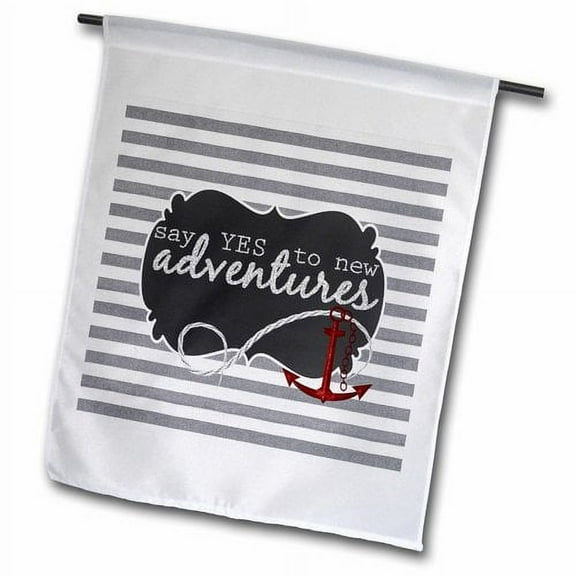 3dRose, Anchors Away Nautical Themed Stripes in Gray, White and Red, 12 x 18 inch Garden Flag