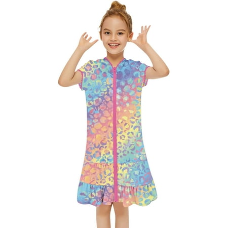 

Herrnalise Girls SwimsuitSummer One-Piece Dress Little girls Swim Solid Cover Up Zipper Ruffle Dress Short Sleeve Beach Polyester Suits 3-4 YearsMulticolor