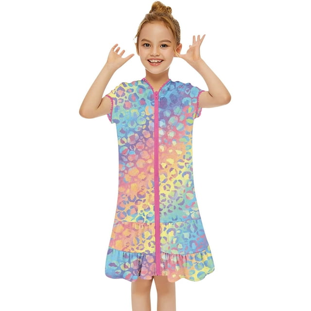 DPTALR Girls Swim Cover Up Kids Swimsuit Coverup Zip-Up Beach Bathing Suit Robe