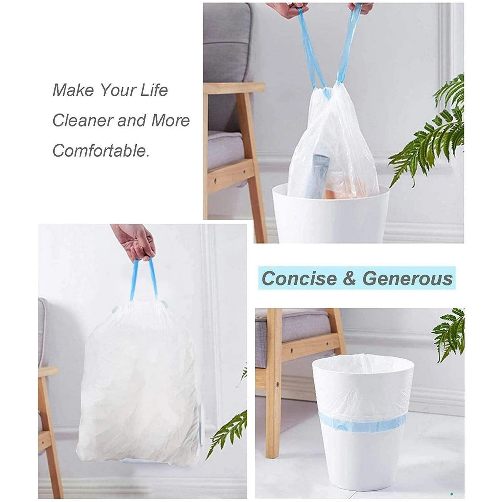 4 Gallon Drawstring Trash Bags 60 Count Small Garbage Bag Liners for Bathroom Bedroom Dorm Room Office and Daily Home Use