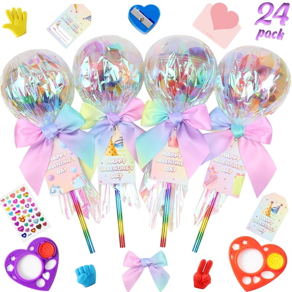Summercome Valentines Day Gifts for Kids - 24 Pack Giant Rainbow Stationery Set with Valentine's Cards for School Classroom Class Party Favor - Valentine Gift Exchange for Boys Girls Toddler